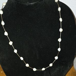 Gold and White Beaded Necklace Minimalist Design